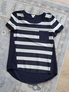 J. Crew Navy White Striped Lightweight Nautical Short sleeve top shirt SzXXS
